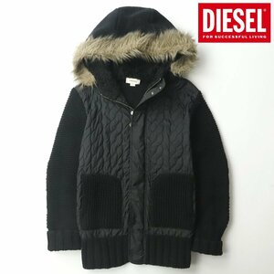 ★国内正規品 美品 DIESEL ディーゼル キルティング切替 ニットパーカ ジャケット ブラック 黒 S レディース 【相場価格￥34,560-】