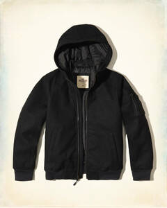 * 2点のみ * 新品 正規品 HOLLISTER Co. ホリスター ウールジャケット Hooded Wool-Blend Bomber Jacket S / Black *