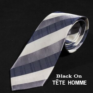 新品1円～★Black On TETE HOMME テットオム シルク絹 ネクタイ 織柄 ストライプ ネイビー 正規店本物◆3601◆