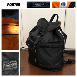 高級 PORTER ポーター★TANKER タンカー リュックサック デイパック バックパック ビジネスバッグ 巾着 黒 ブラック 吉田カバン★美品