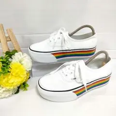 希少 バンズ VANS 厚底 スニーカー レインボーソール 白 23.5cm