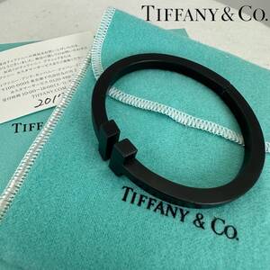 付属品完品 希少 Tiffany & Co ティファニー Tスクエア ステンレス ブラック バングル ブレスレット ユニセックス Tワイヤー 