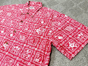 美品 日本製 MIKIHOUSE ミキハウス コットンアロハシャツ M 赤 白 総柄 当時物