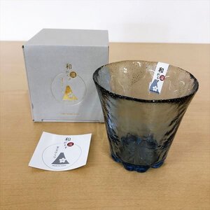 511*東洋佐々木ガラス 和がらす グラス 温 富士見さくら 藍 金箔 お湯わり 焼酎 酒器【未使用品】