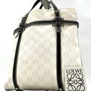 《良品》LOEWE ロエベ リピートアナグラム レザー PVC トートバッグ A4可 ホワイト