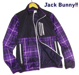 新品! Jack Bunny ジャックバニー チェック フルジップ ブルゾン パープル 4 (M) ☆ パーリーゲイツ メンズ ゴルフ ジャケット 定価2.3万