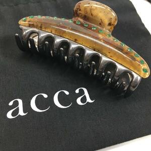 acca/アッカ ヘアクリップ バレッタ ラインストーン ブラウン×シルバー グリーン アクセサリー レディース 保存袋付き 24h菊MZ