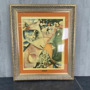 マルクシャガール 私と村 複製 ポスター 額縁付 MARC CHAGALL 1887-1985 約77.5/7.5/92.5 cm 額サイズ/58340