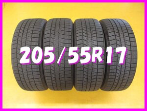 ◆送料無料 A2s◆　7分山　スタッドレス　205/55R17　91Q　ダンロップ　WINTERMAXX 03　冬４本　2020年製　※ステップワゴン等