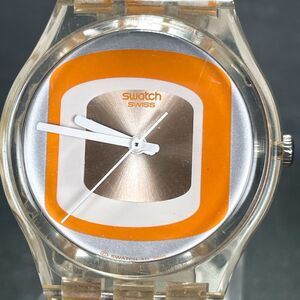 美品 SWATCH スウォッチ SCREEN VIEW GE183 腕時計 アナログ クオーツ 3針 スケルトン オレンジ ラウンド 新品電池交換済み 動作確認済み