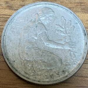 ドイツ 50ペニヒ 硬貨 1950年 美品 メ132