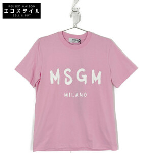 MSGM エムエスジーエム ピンク フロントロゴ カットソー ピンク S トップス コットン メンズ 中古