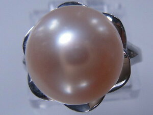 R1388 大粒 ピンク色天然真珠　指輪 10.5～10.8mm 調節自由