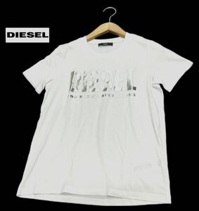 DIESEL★ディーゼル★（XS）シルバー ロゴ プリント Tシャツ カットソー/白 美品