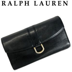 【中古】RALPH LAUREN ラルフローレン 長財布 【やや使用感あり】小銭入れあり ブラック レザー 本革 ブランド r-rl-w-0086-06