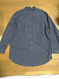 +J UNIQLO ユニクロ × ジルサンダー 長袖 スーピマコットン★ ノーカラーシャツ Sz.Ｍ　メンズ 黒　オーバーサイズ　+Ｊマチ付き