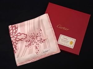 ■新品■未使用■ Cartier カルティエ シルク100% フラワー 花柄 スカーフ ストール ショール レディース ピンク系 AV8883