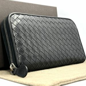 1円【極美品・定価約7.8万】BOTTEGA VENETA ボッテガヴェネタ イントレチャート ラウンドファスナー ブラック 黒 長財布 財布 レザーメンズ