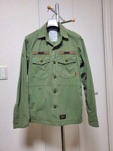 ダブルタップス　wtaps　ミリタリージャケット　シャツ　長袖　S　カーキ　グリーン　加工