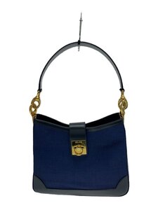 CELINE◆肩掛けハンドバッグ/レザー切替/ネイビー×ブラック