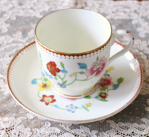 英国ビンテージRoyal Worcester Astleyコーヒーカップ＆ソーサー花柄ドット金彩イギリスアンティーク食器ロイヤルウースターアストレイ