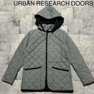 URBAN RESEARCH DOORS アーバン リサーチ ドアーズ キルティングフード取り外し可 グレー チェック柄 レディース サイズ38(M相当) 玉FS1310