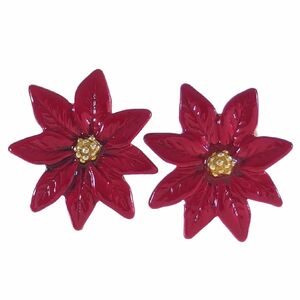 A8285◆【AVON】◆ 1990s RED POINSETTIA * ポインセチアの花 クリスマス フラワーモチーフ◆ ヴィンテージピアス * イヤリング ◆