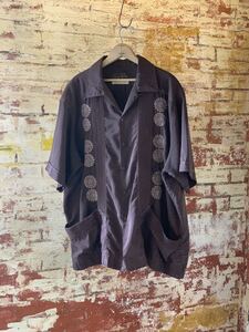 60s Guayo-teca BROWN CUBA SHIRT ヴィンテージ ビンテージ キューバシャツ オープンカラーシャツ 開襟シャツ ビッグサイズ 50s 送料無料