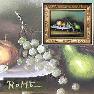 BF14/35　作者不明 肉筆 油彩画 パネル ROME 果物 油絵 サイン有 額装 額入り 絵画 くだもの フルーツ■