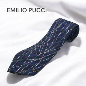 EMILIO PUCCI ネクタイ 絹 シルク 総柄 紺色