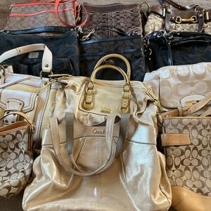 1円 処分 美品 COACH コーチ ショルダーバッグ ハンドバッグ シグネチャー レザー トート キャンバス ナイロン クロスショルダー ボディ