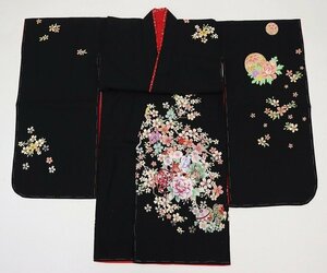 inagoya◇七五三着物フェア★可愛い恋人★【三つ身＋襦袢】３歳女の子用 ポリエステル 新品 黒系 着用可 お正月 節句 和装 z8564mw