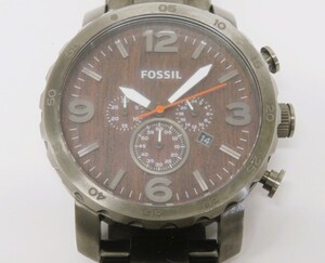 ■hawi3075-4 204 FOSSIL フォッシル JR1355 茶文字盤 QUARTZ QZ クォーツ クロノグラフ デイト メンズウォッチ 腕時計 腕周り約18cm 稼働