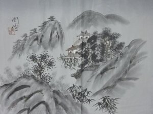 ys7082610; 宗sou 手描き山寺風景模様男物長襦袢【アンティーク】【着】