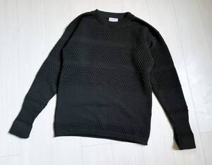 美品 S.N.S HERNING エスエヌエス ハーニング MACRO crew neck ファインメリノウール 5ゲージ バブルパターン ニット M 緑 オリーブ △1119