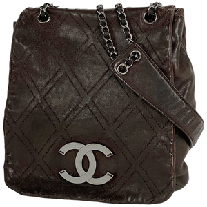 シャネル CHANEL ココマーク チェーン ショルダーバッグ CC ステッチ ショルダーバッグ レザー ブラウン レディース 【中古】