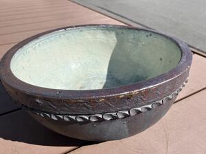 信州 松代焼 緑釉 片口 鉢 深鉢 こね鉢　2色　径46㎝　高21㎝　ニュウあり