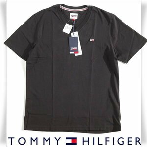 新品1円～★TOMMY JEANS トミー ジーンズ メンズ 半袖VネックTシャツ L コットン綿100% ブラック 黒 ロゴ 本物◆5713◆