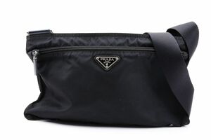 1円 PRADA プラダ テスート ナイロン リナイロン ショルダーバッグ 斜めかけ ロゴプレート 黒系 24-1764