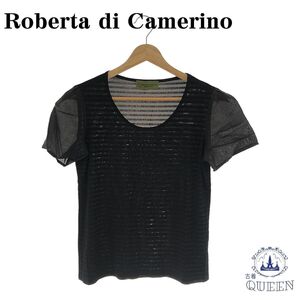 ☆美品☆ Roberta di Camerino ロベルタディカメリーノ トップス Tシャツ 薄手 おしゃれ レディース ブラック 38 キュプラ 901-1911