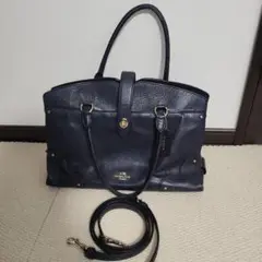 COACH ネイビー レザー ショルダーバッグ　ハンドバッグ　2way