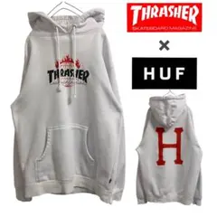 大人気コラボ　THRASHER ✖︎ HUF スウェット　パーカー　スケート　　S