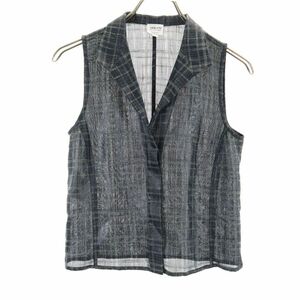 アルマーニコレッツォーニ イタリア製 チェック柄 ノースリーブ シースルー ベスト 40 チャコールブラック系 ARMANI COLLEZIONI レディース