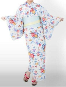 ◆高級綿麻浴衣◆品ある紅型染め風古典蝶花浴衣★新品未使用　呉服店購入　着物和装 レディース