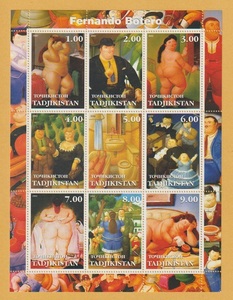 ● 【外国切手・タジキスタン】 フェルナンド・ボテロ の作品　切手シート (