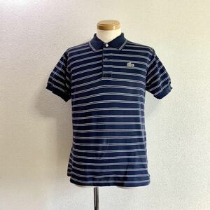 CHEMISE LACOSTE シュミーズラコステ 細ボーダー 半袖鹿の子ポロシャツ ４（L）ネイビー×白 フレンチラコステ 文字ラコ フレラコ 古着