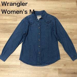 【送料無料】Wrangler デニム長袖ウエスタンシャツ　レディースMサイズ　ラングラー長袖シャツ