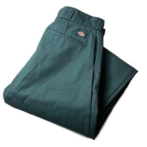 定番モデル! Dickies 874 ディッキーズ ハイウエスト ストレート ワークパンツ チノパン レアカラー グリーン 緑 W32 メンズ 古着 美品