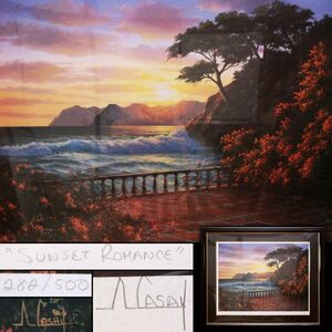 [1025200]【真作】アンソニー・キャセイ Anthony Casay「SUNSET ROMANCE」282/500 直筆サイン 額装◆スペイン生/ジクレー版画/絵画/うぶ品