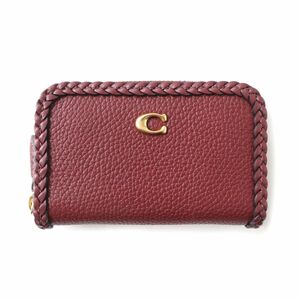 未使用品★COACH コーチ CJ876 スモール ジップ アラウンド カード ケース・ブレイド レザー コインパース ブラス/ワイン 保管袋付き